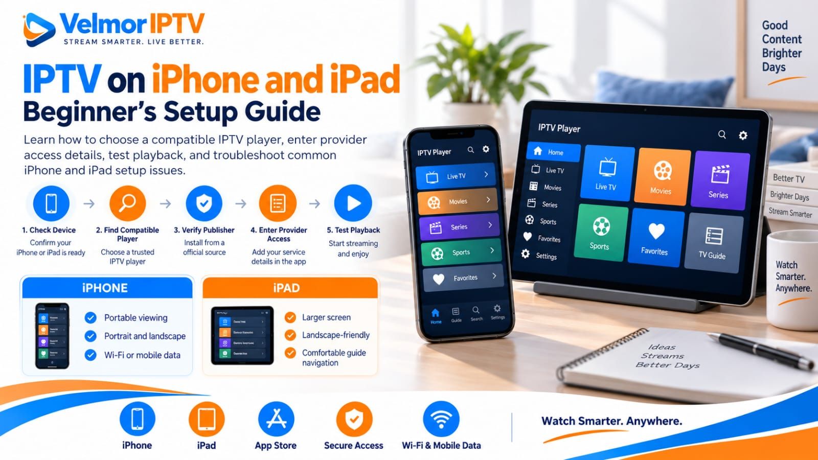 IPTV setup guide for iPhone and iPad using a compatible player and secure provider access