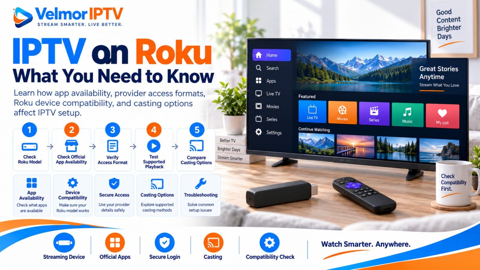 IPTV on Roku compatibility guide covering official apps, secure access, casting options, and device checks